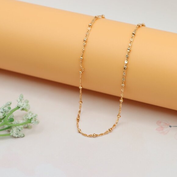 "Dainty Rose Gold Beaded Chain Necklace with Delicate Link Design , XPNL0165 - Picture 1 of 12